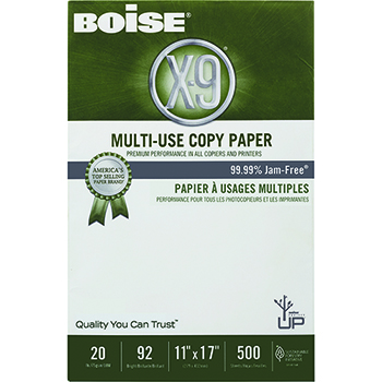 Boise X-9 Multi-Use Copy Paper, 92 Bright, 20 lb, 11&quot; x 17&quot;, White, 500 Sheets/Ream