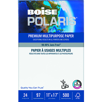 Boise POLARIS&#174; Premium Multipurpose Paper, 97 Bright, 24 lb., 11 x 17, White, 500/RM