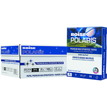 Boise Polaris Premium Multi-Purpose Paper, 97 Bright, 28 lb, 8.5&quot; x 11&quot;, White, 500 Sheets/Ream, 6 Reams/Carton