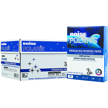 Boise Polaris Premium Multi-Purpose 3-Hole Punched Paper, 97 Bright, 20 lb, 8.5&quot; x 11&quot;, White, 500 Sheets/Ream, 10 Reams/Carton