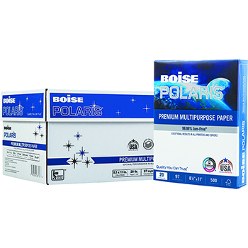 Boise Polaris Premium Multi-Purpose Paper, 97 Bright, 20 lb, 8.5&quot; x 11&quot;, White, 500 Sheets/Ream, 10 Reams/Carton