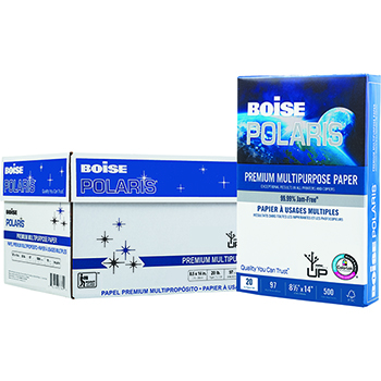Boise Polaris Premium Multi-Purpose Paper, 97 Bright, 20 lb, 8.5&quot; x 14&quot;, White, 500 Sheets/Ream, 10 Reams/Carton