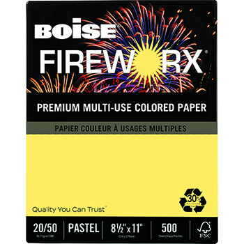 Boise FIREWORX&#174; Colored Paper, 20 lb., 8 1/2 x 11, Crackling Canary, 500/RM