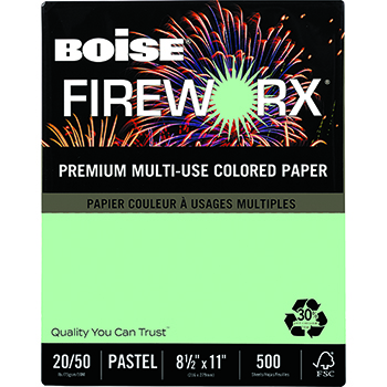 Boise FIREWORX&#174; Colored Paper, 20 lb., 8 1/2 x 11, Popper-mint Green, 500/RM