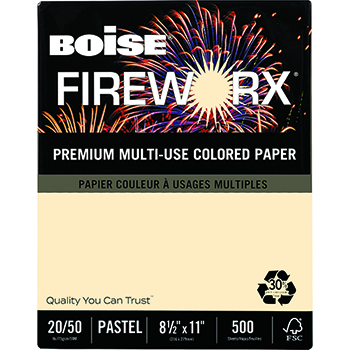 Boise FIREWORX&#174; Colored Paper, 20 lb., 8 1/2 x 11, Flashing Ivory, 500/RM