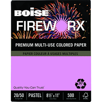 Boise FIREWORX&#174; Colored Paper, 20 lb., 8 1/2 x 11, Echo Orchid, 500/RM