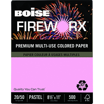 Boise FIREWORX&#174; Colored Paper, 20 lb., 8 1/2 x 11, Powder Pink, 500/RM