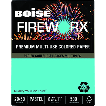 Boise FIREWORX&#174; Colored Paper, 20 lb., 8 1/2 x 11, Turbulent Turquoise, 500/RM
