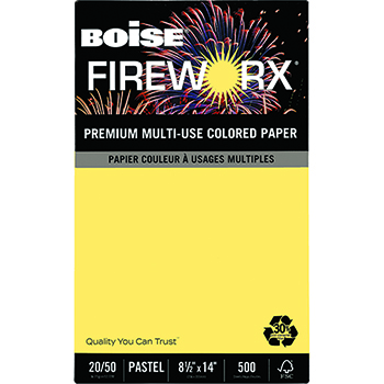Boise FIREWORX&#174; Colored Paper, 20 lb., 8 1/2 x 14, Crackling Canary, 500/RM