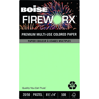 Boise FIREWORX&#174; Colored Paper, 20 lb., 8 1/2 x 14, Popper-mint Green, 500/RM