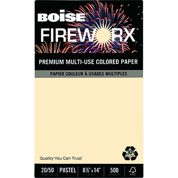 Boise FIREWORX&#174; Colored Paper, 20 lb., 8 1/2 x 14, Flashing Ivory, 500/RM