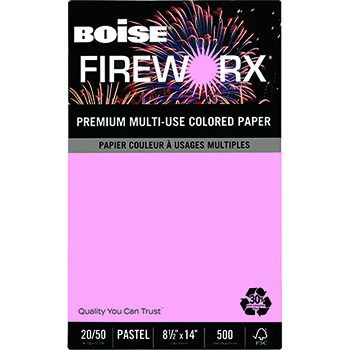 Boise FIREWORX&#174; Colored Paper, 20 lb., 8 1/2 x 14, Powder Pink, 500/RM