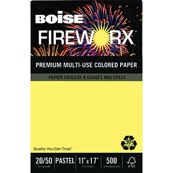 Boise FIREWORX&#174; Colored Paper, 20lb., 11 x 17, Crackling Canary, 500/RM