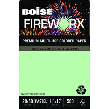 Boise FIREWORX&#174; Colored Paper, 20lb., 11 x 17, Popper-mint Green, 500/RM
