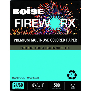 Boise FIREWORX&#174; Colored Paper, 24 lb., 8 1/2 x 11, Aerial Aqua™, 500/RM