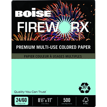 Boise FIREWORX&#174; Colored Paper, 24 lb., 8 1/2 x 11, Bottle Rocket Blue, 500/RM