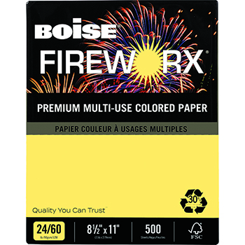 Boise FIREWORX&#174; Colored Paper, 24 lb., 8 1/2 x 11, Crackling Canary, 500/RM