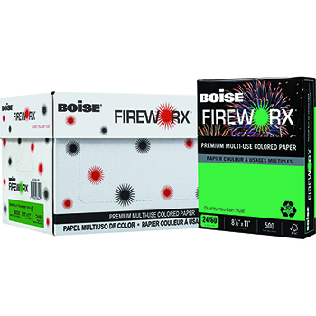Boise Firework Colored Paper, 24 lb, 8.5&quot; x 11&quot;, Emerald Thunder, 500 Sheets/Ream, 10 Reams/Carton