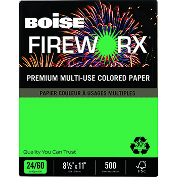 Boise FIREWORX&#174; Colored Paper, 24 lb., 8 1/2 x 11, Emerald Thunder, 500/RM