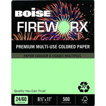 Boise FIREWORX&#174; Colored Paper, 24 lb., 8 1/2 x 11, Popper-mint Green, 500/RM