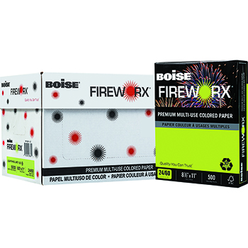 Boise Firework Colored Paper, 24 lb, 8.5&quot; x 11&quot;, Lightning Lime, 500 Sheets/Ream, 10 Reams/Carton