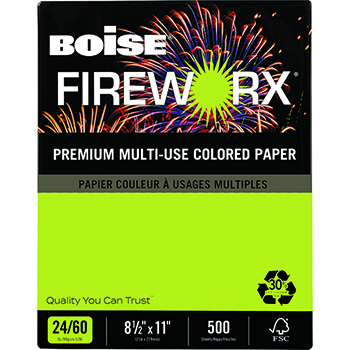 Boise FIREWORX&#174; Colored Paper, 24 lb., 8 1/2 x 11, Lightning Lime, 500/RM