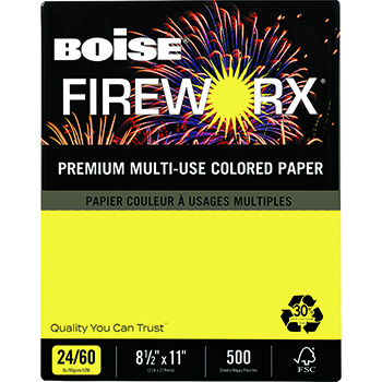 Boise FIREWORX&#174; Colored Paper, 24 lb., 8 1/2 x 11, Lemon Zest, 500/RM