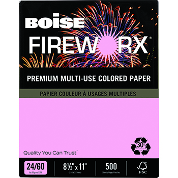 Boise FIREWORX&#174; Colored Paper, 24 lb., 8 1/2 x 11, Powder Pink, 500/RM