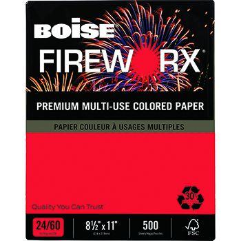 Boise FIREWORX&#174; Colored Paper, 24 lb., 8 1/2 x 11, Roman Candle Red, 500/RM