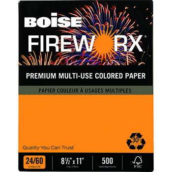 Boise FIREWORX&#174; Colored Paper, 24 lb., 8 1/2 x 11, Combustible Orange, 500/RM