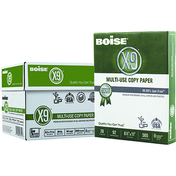 Boise X-9&#174; Multi-Use Copy Paper, 92 Bright, 20 lb., 8 1/2 x 11, White, 2500/CT