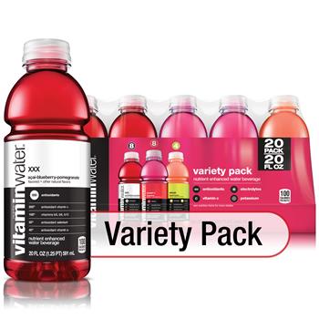 Vitamin Water Electrolye Enhanced Bottled Water Variety Pack, 20 oz, 20 Count