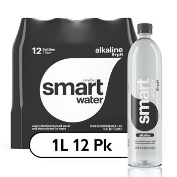 Smartwater Alkaline 9+pH Vapor Distilled Water, 1 Liter, 12/PK