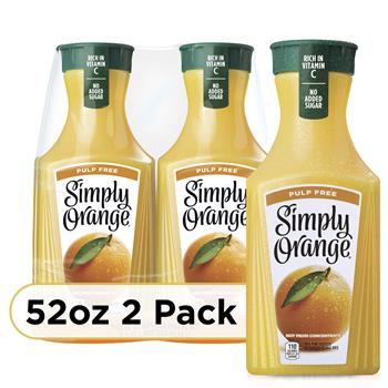 Simply Orange Orange Juice Pulp Free, 52 fl. oz., 2/PK