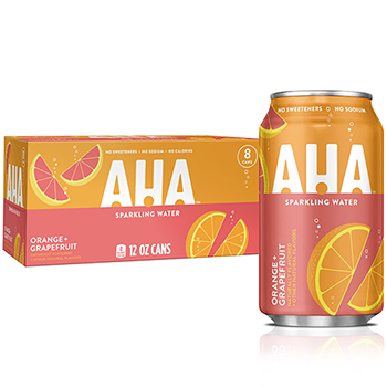 Aha Orange + Grapefruit Flavored Sparkling Water, 12 oz., 8/PK
