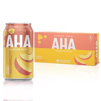 Aha Peach + Honey Flavored Sparkling Water, 12 oz., 8/PK