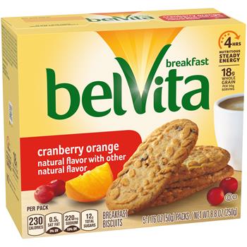BelVita Breakfast Biscuits, Cranberry Orange, 8.8 oz , 4 Biscuits per Pack, 5 Packs/Box, 6 Boxes
