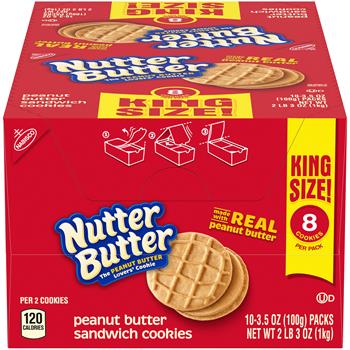 Nutter Butter Peanut Butter Sandwich Cookies, King Size, 3.5 oz, 20 Packs/Box, 2/Box