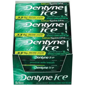Dentyne Ice Gum, Ice Spearmint, 9/BX
