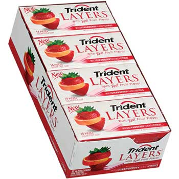 Trident Layers, Wild Strawberry Gum &amp; Tangy Citrus, 12/BX