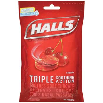 HALLS Cough Drops, Cherry Flavor, Individually Wrapped, 30/Bag