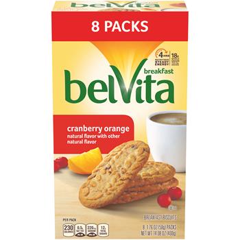 BelVita Breakfast Biscuits, Cranberry Orange, 14.08 oz , 4 Biscuits per Pack, 8 Packs/Box, 8 Boxes