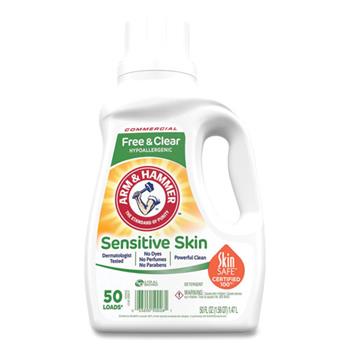 Arm &amp; Hammer HE Compatible Liquid Detergent, Free and Clear Scent, 50 oz Bottle, 8 Bottles/Carton