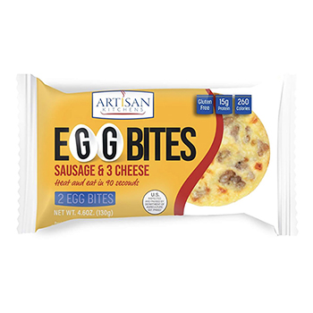 Artisan Kitchens Grab N Go Sausage &amp; Three Cheese Egg Bites, 2-Count, 6/PK