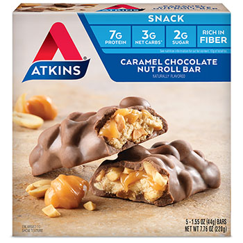 Atkins Caramel Chocolate Nut Roll Bar, 1.55 oz, 20 Count