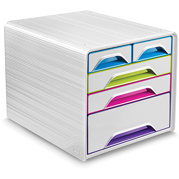 CEP Gloss Desktop Five Drawer Storage Unit, 10 3/5&quot; x 11 2/5&quot; x 14 3/10&quot;, White