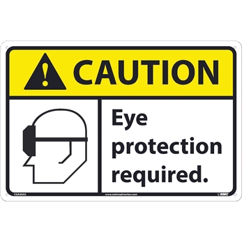 NMC Caution Sign, Eye Protection Required, 12&#39;&#39; x 18&#39;&#39;, Aluminum, Black on Yellow