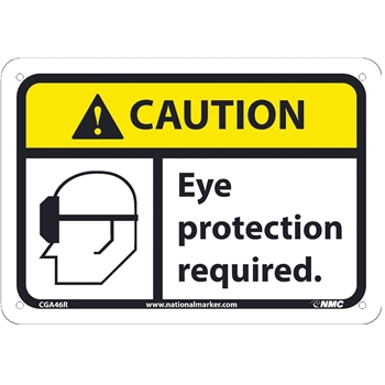 NMC Caution Sign, Eye Protection Required ,12&#39;&#39; x 18&#39;&#39;, Aluminum, Black on Yellow