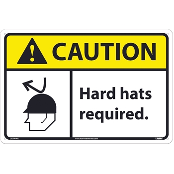 NMC Caution Sign, Hard Hats Required ,12&#39;&#39; x 18&#39;&#39;, Aluminum, Black on Yellow