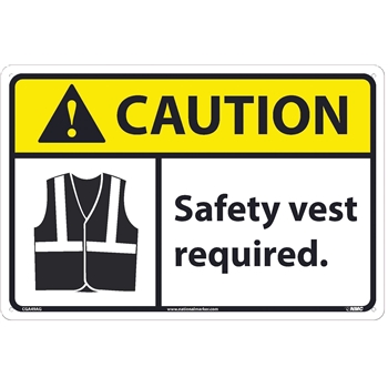 NMC Caution Sign, Saftey Vest Required, 12&#39;&#39; x 18&#39;&#39;, Aluminum, Black on Yellow